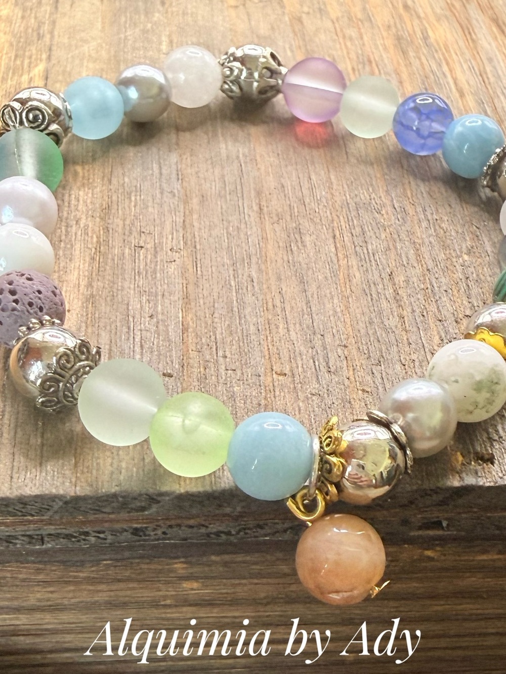 beaded handmade bracelet multi stones and glass charm bracelet